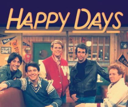 Members of the cast of "Happy Days" at the soda shop, left to right: Scott Baio (Charles "Chachi" Arcola), Anson Williams (Warren "Potsie" Weber), Ron Howard (Richard "Richie" Cunningham), Henry Winkler (Arthur "The Fonz/Fonzi" Fonzarelli), Don Most (Ralph Malph).