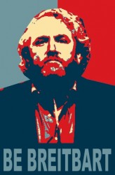 Photo of Andrew Breitbart with Shepard Fairey coloration and the slogan, "Be Breitbart."